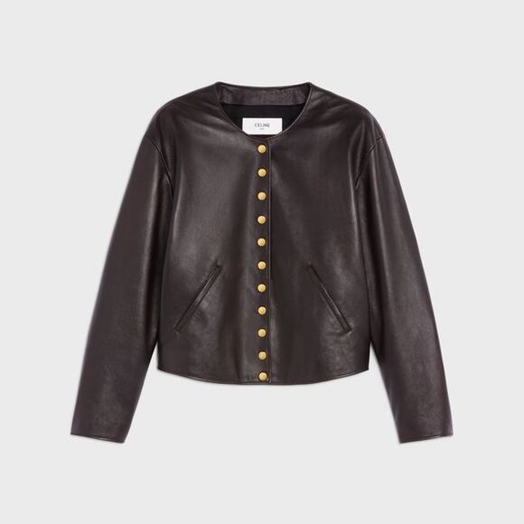 Celine Pure Collar Jacket with Snap Buttons in Soft Lambskin  Size 34 New - Picture 1 of 12